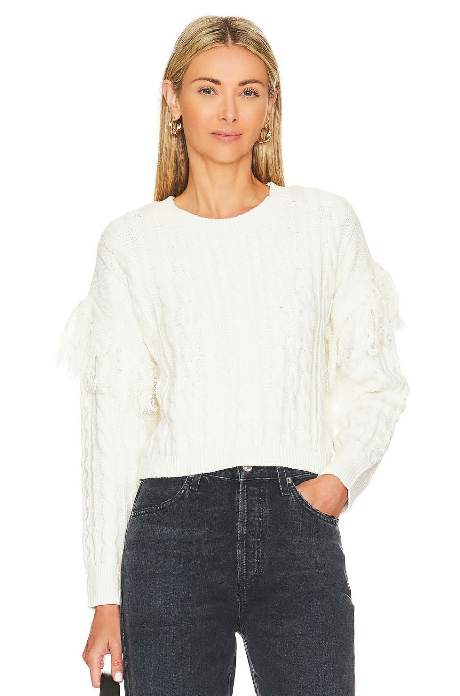 Sweaters & Knits * | 1.State Fringe Sleeve Cable Sweater Antique White