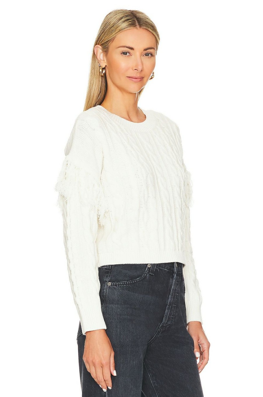 Sweaters & Knits * | 1.State Fringe Sleeve Cable Sweater Antique White