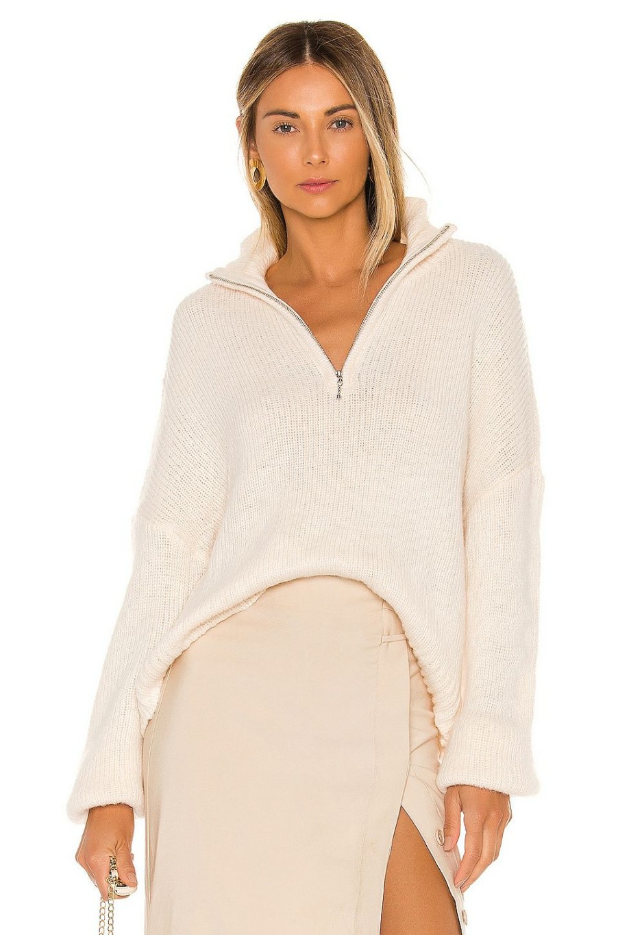 Sweaters & Knits * | L'Academie Oliver Zip Up Sweater White