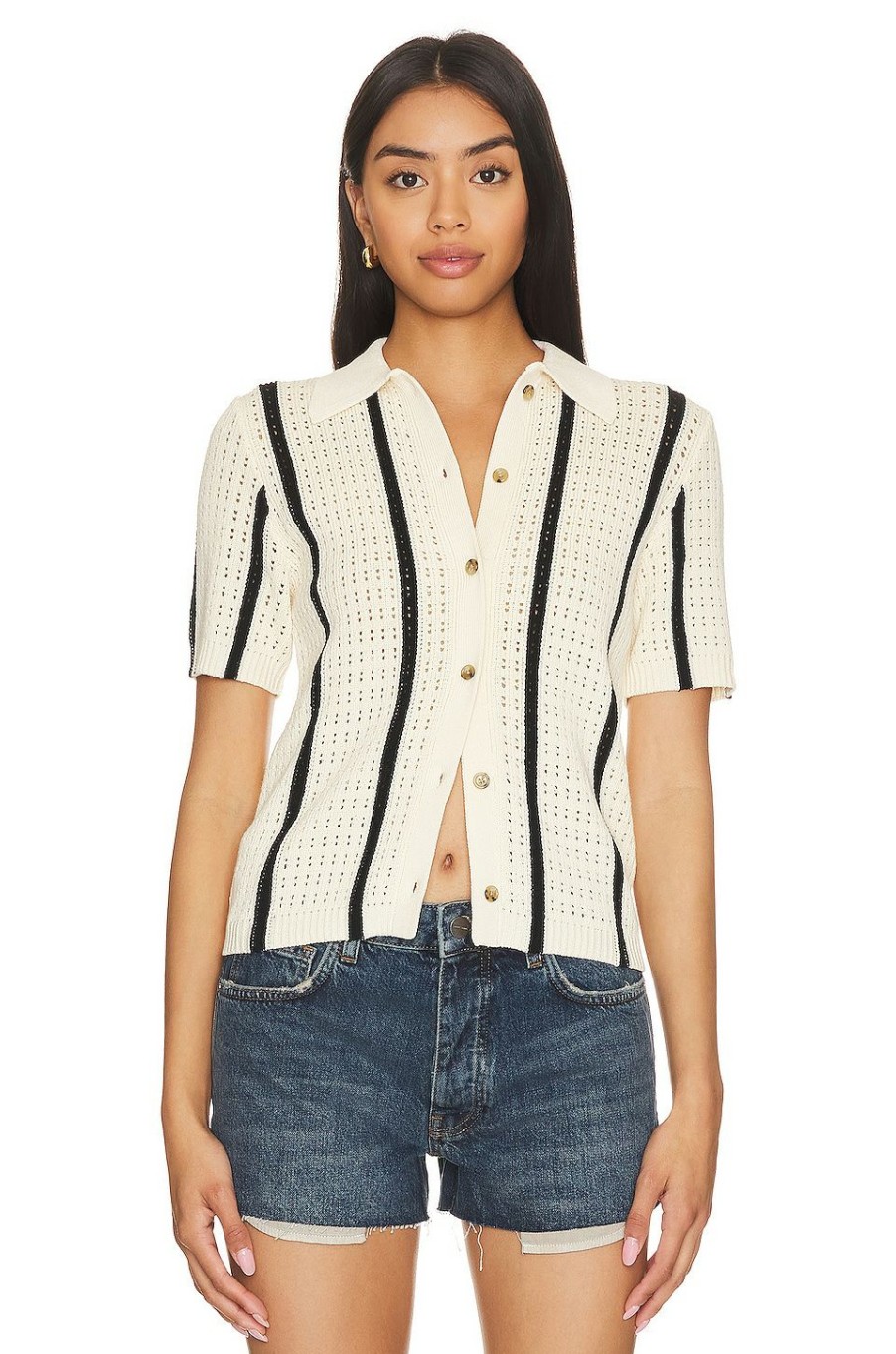 Tops * | Anine Bing Alexis Sweater Ivory & Black Stripe