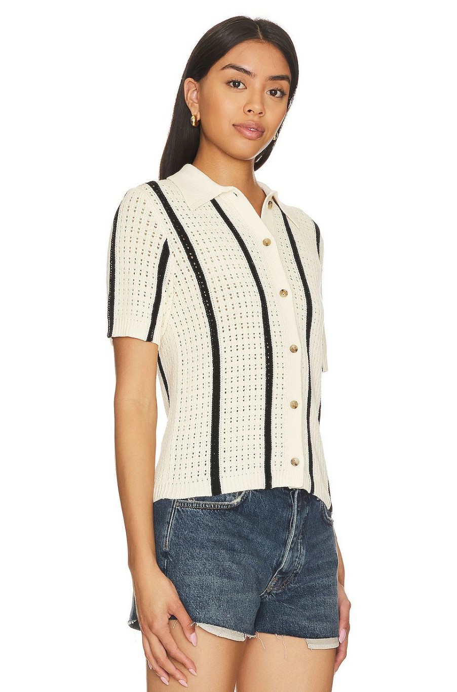 Tops * | Anine Bing Alexis Sweater Ivory & Black Stripe