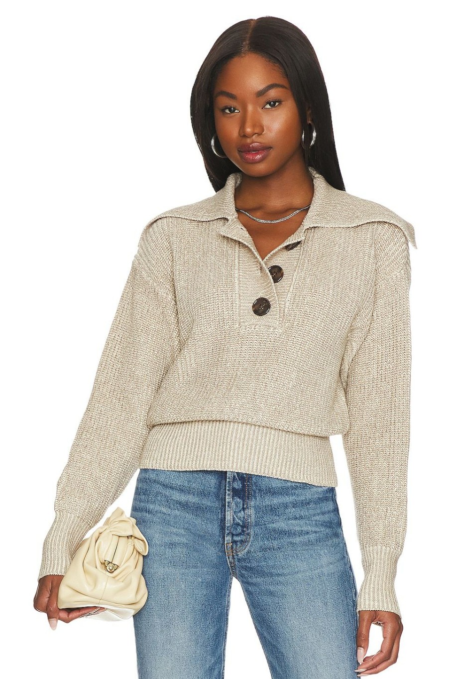 Sweaters & Knits * | Varley Audrey Knit Polo Sweater Olive Sand