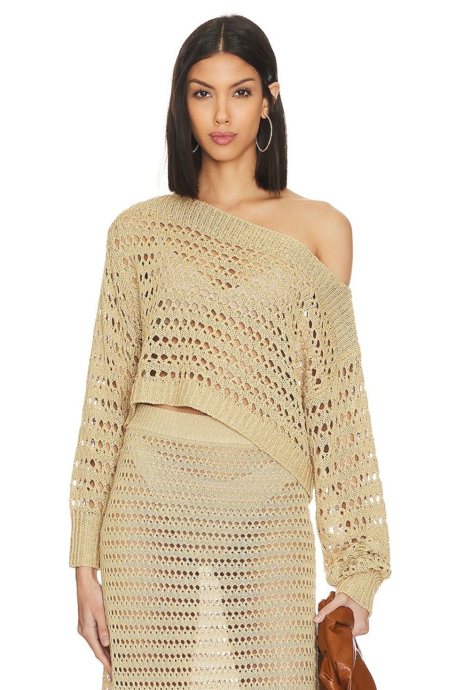 Sweaters & Knits * | L'Academie Jalisa Open Stitch Sweater Tan