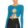 Tops * | H:Ours Lua Cropped Keyhole Sweater Cerulean Blue