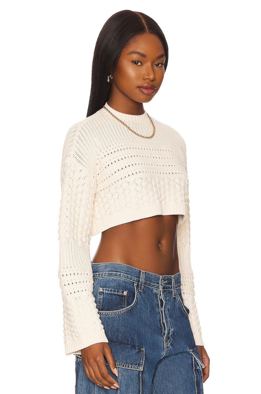 Sweaters & Knits * | L'Academie Pasca Pointelle Cropped Sweater Ivory