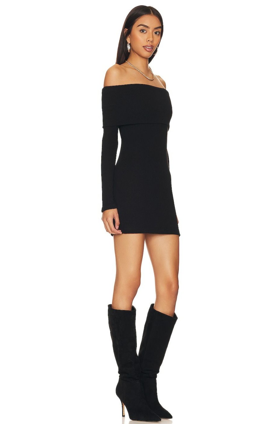 Sweaters & Knits * | Enza Costa Off-Shoulder Sweater Mini Dress Black