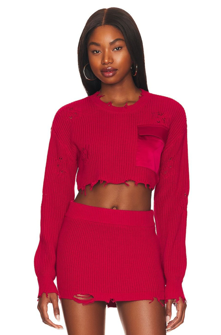 Tops * | Ser.O.Ya Cropped Devin Sweater Red