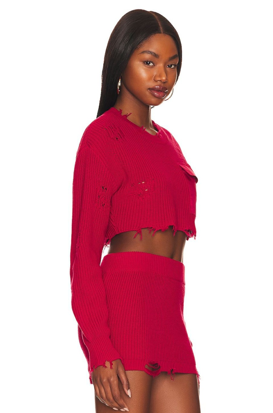 Tops * | Ser.O.Ya Cropped Devin Sweater Red