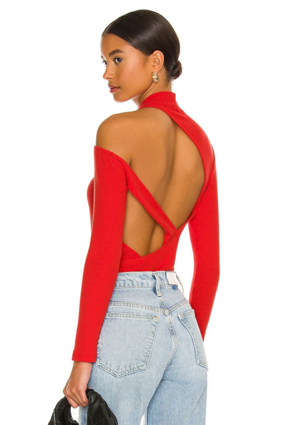 Tops * | Lna Autolux Sweater Rib Bodysuit Tomato