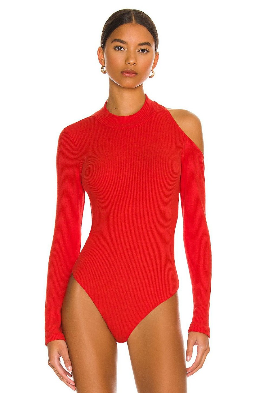 Tops * | Lna Autolux Sweater Rib Bodysuit Tomato