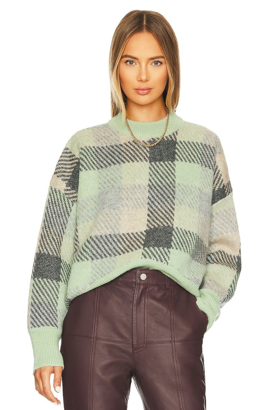 Sweaters & Knits * | Ena Pelly Mary Mohair Sweater Sea Green Check ...