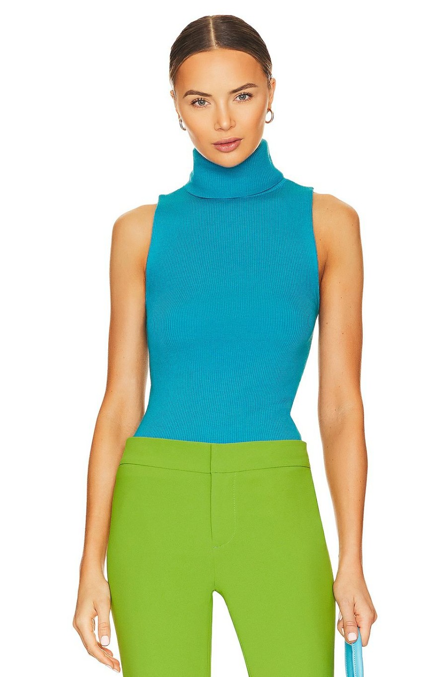 Tops * | Alice + Olivia Darcey Turtleneck Sweater Tank Ocean Blue