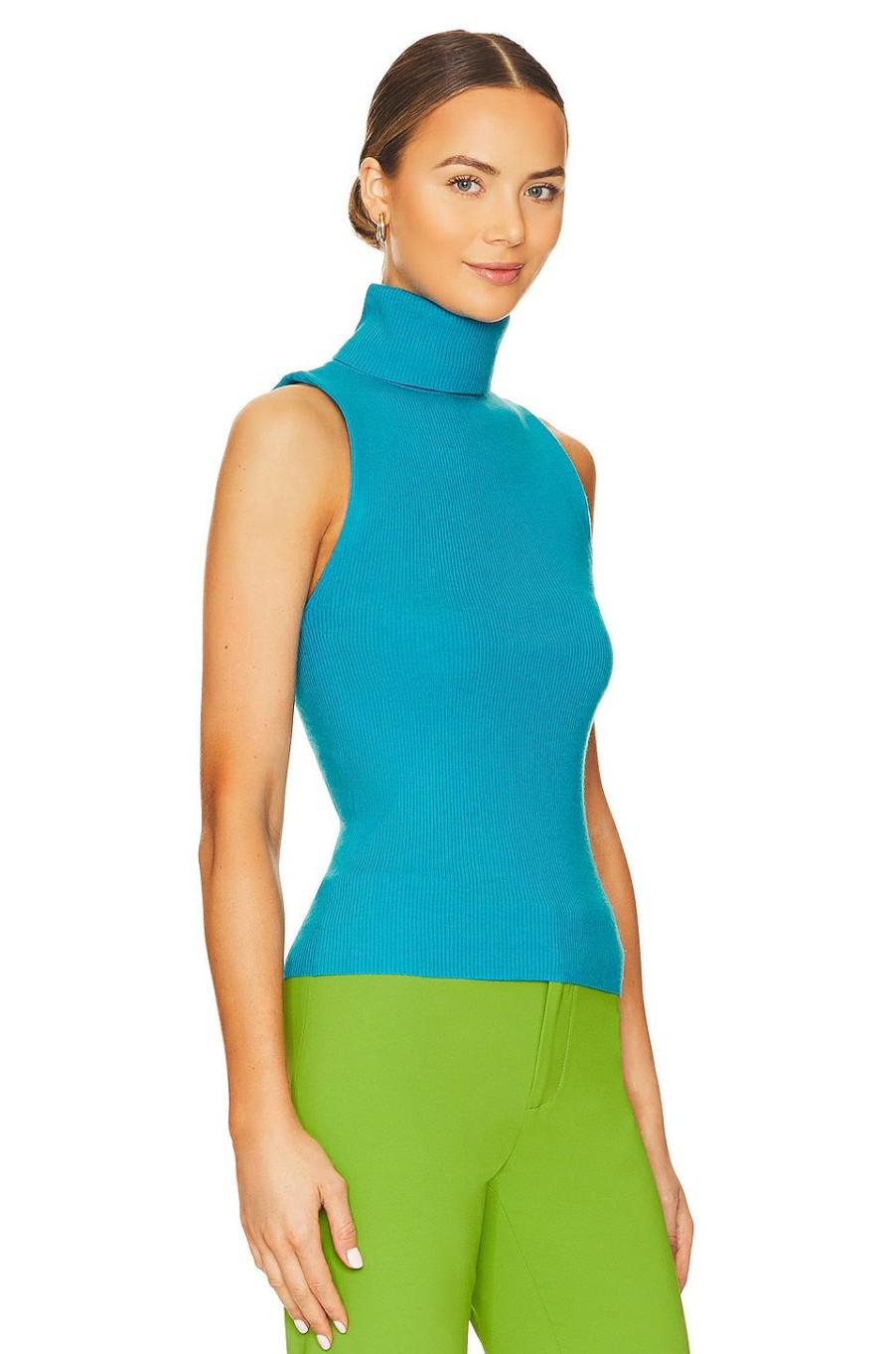 Tops * | Alice + Olivia Darcey Turtleneck Sweater Tank Ocean Blue