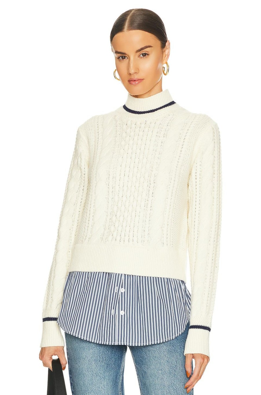 Sweaters & Knits * | Veronica Beard Fritz Mixed Media Sweater Ivory