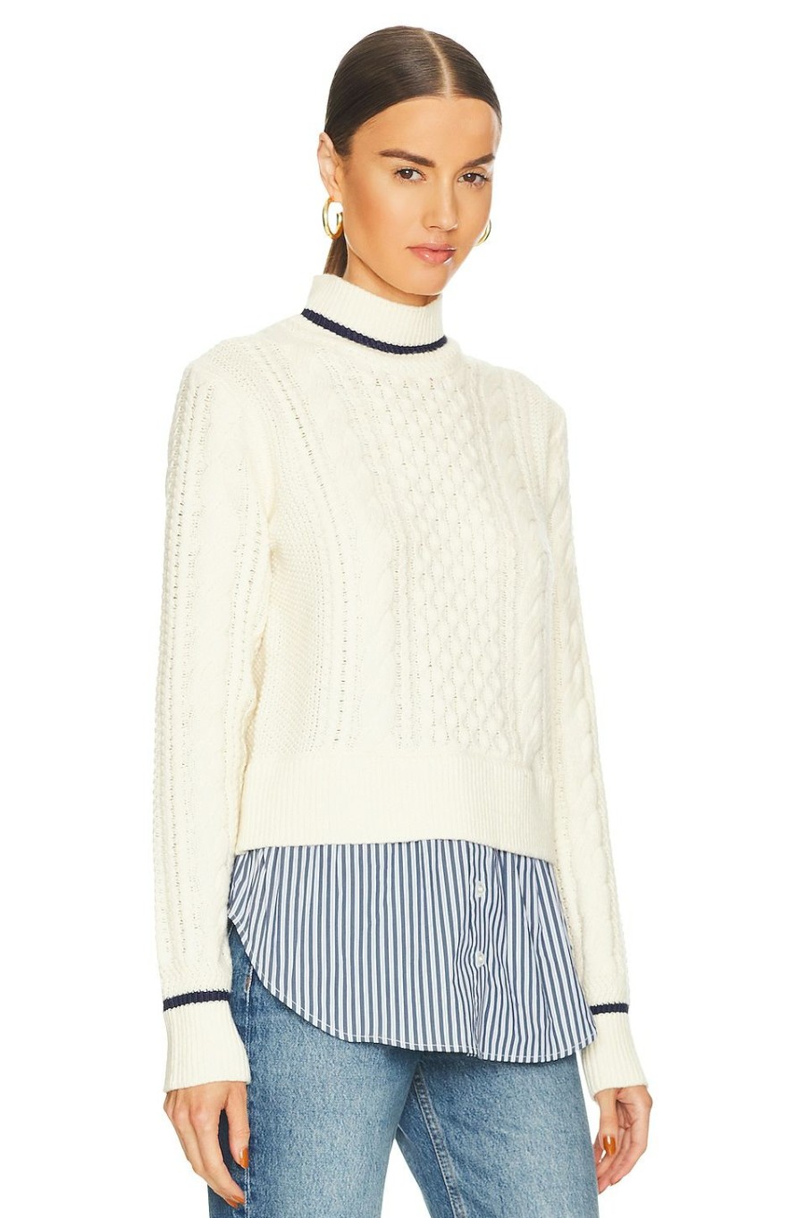 Sweaters & Knits * | Veronica Beard Fritz Mixed Media Sweater Ivory