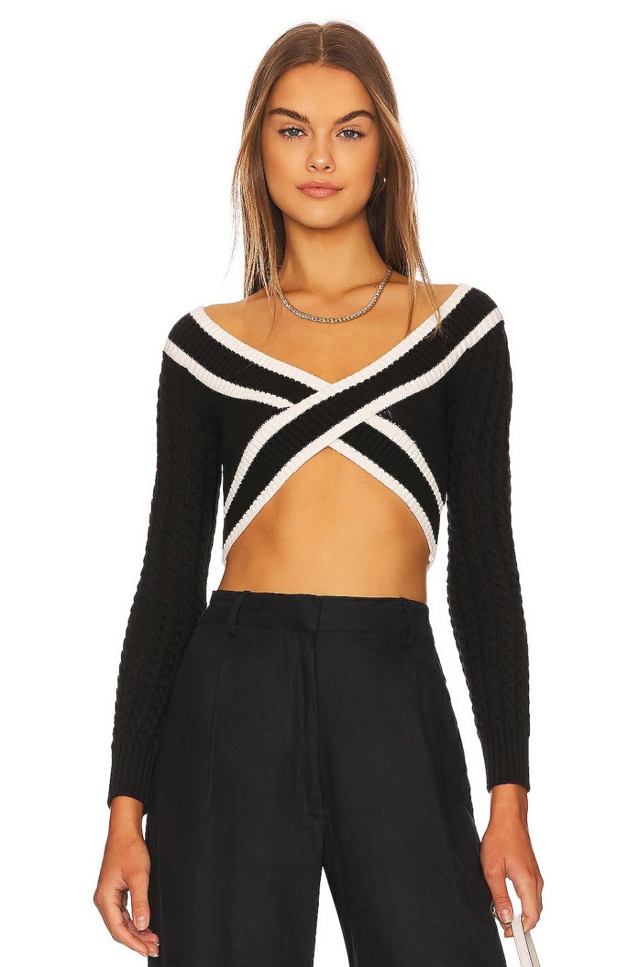 Tops * | Lovers And Friends Teagan Cropped Sweater Black & White