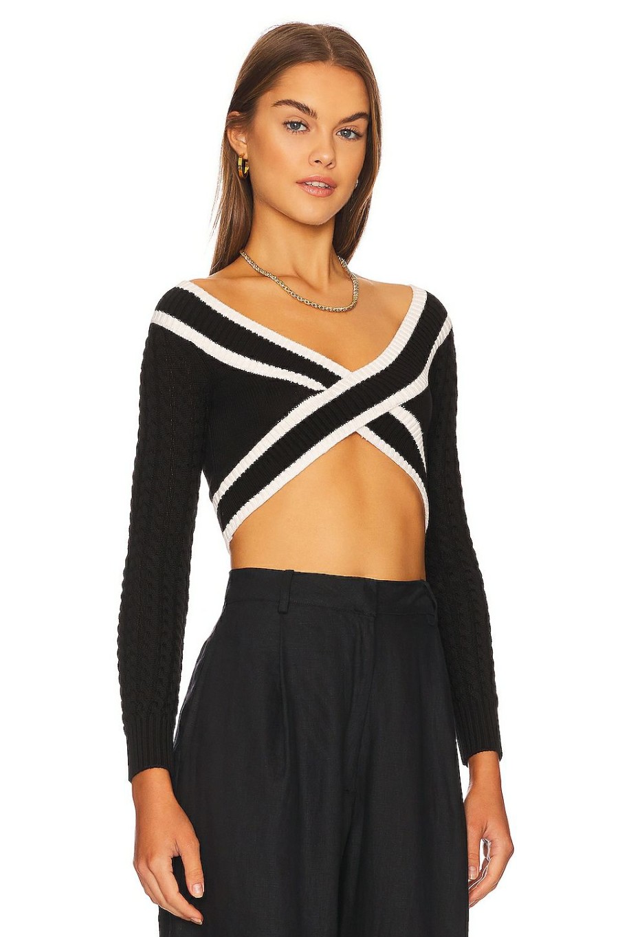 Tops * | Lovers And Friends Teagan Cropped Sweater Black & White