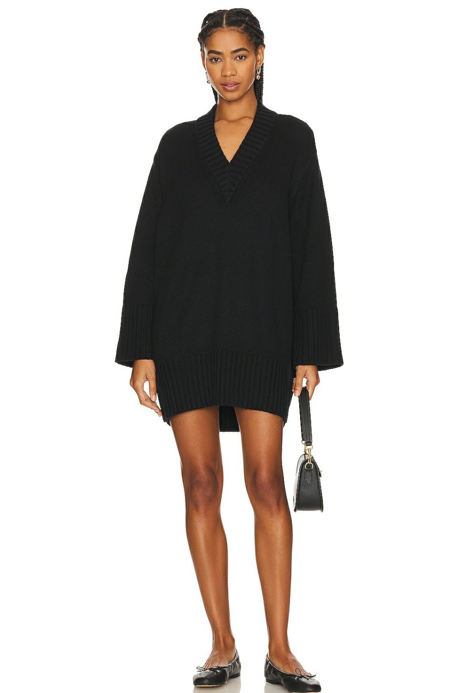 By Style * | Grlfrnd Roho V Neck Sweater Dress Black