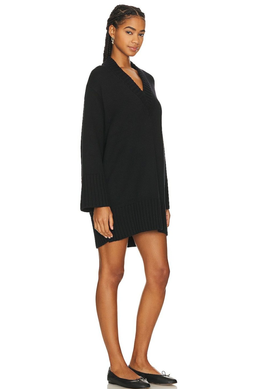 By Style * | Grlfrnd Roho V Neck Sweater Dress Black