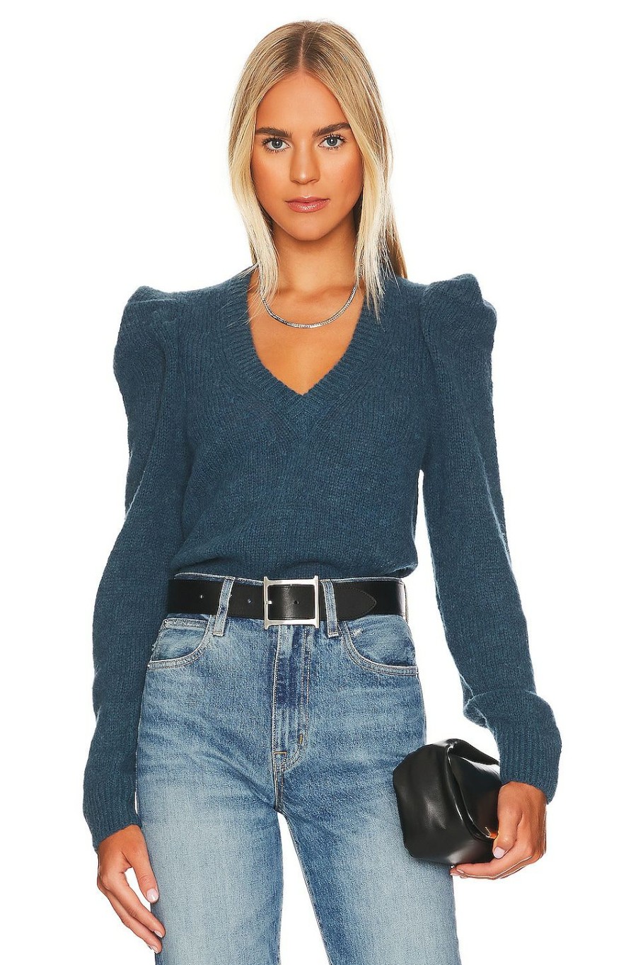 Sweaters & Knits * | Nation Ltd Lara Puff Shoulder V Neck Sweater Muddy Waters