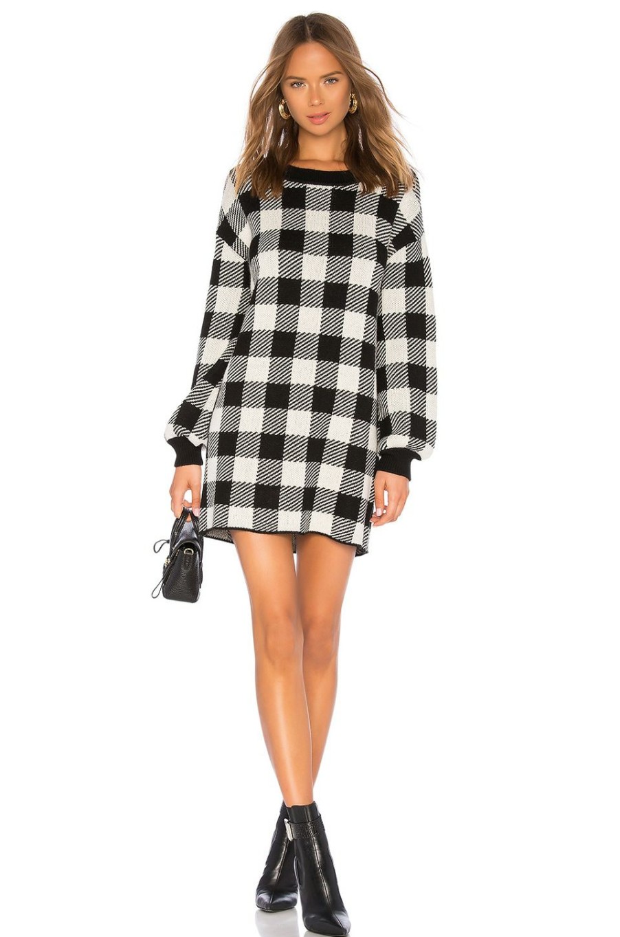 By Style * | Lpa Floyd Sweater Dress Black & Ivory Check