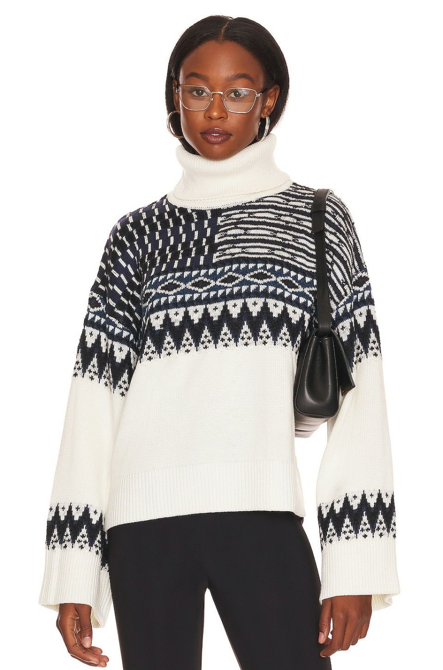 Sweaters & Knits * | L'Academie Caledon Boxy Fairisle Turtleneck Sweater Ivory Multi