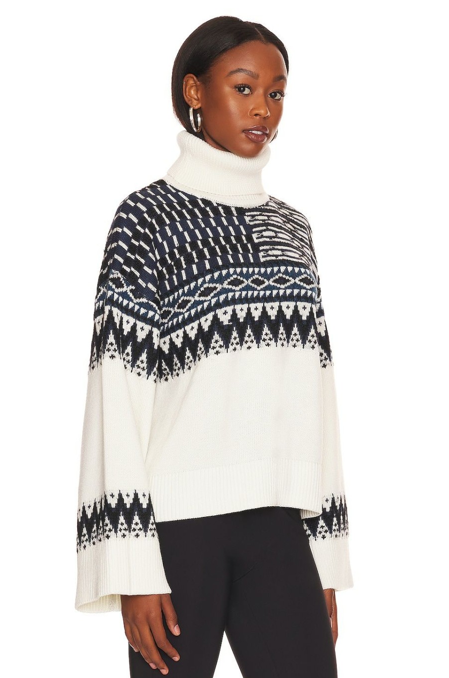 Sweaters & Knits * | L'Academie Caledon Boxy Fairisle Turtleneck Sweater Ivory Multi