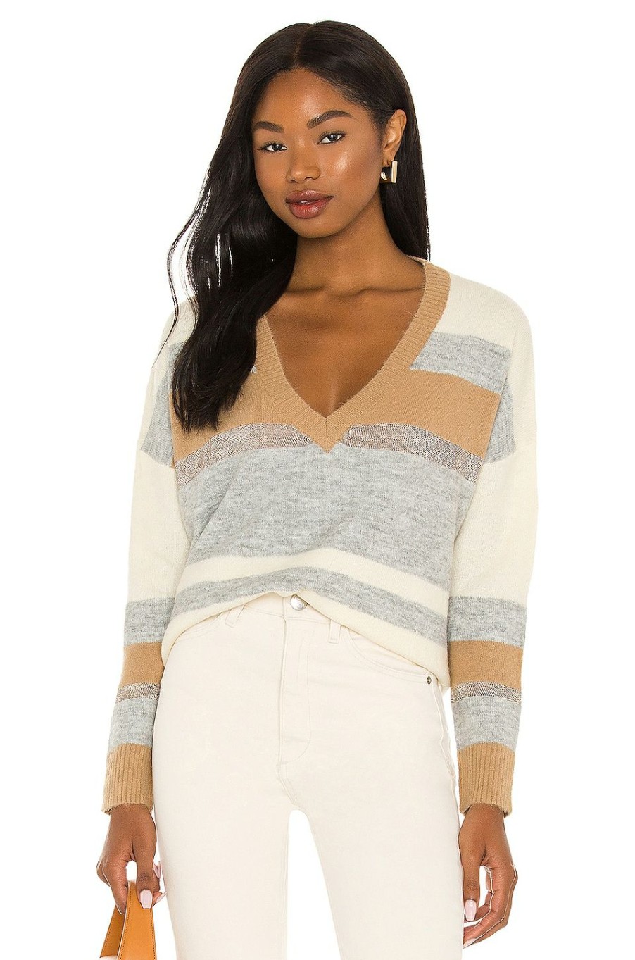 Sweaters & Knits * | Central Park West Dakota V-Neck Sweater Camel Stripe